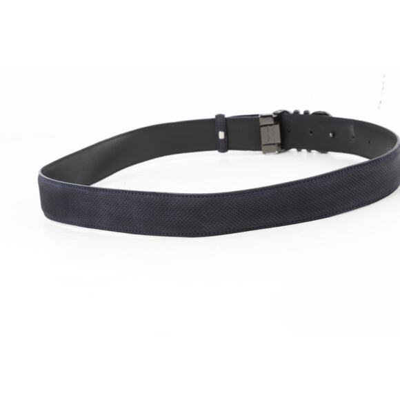 Salvatore Ferragamo Belt 120 Navy Blue Perforated Leather Gunmetal Gancini Luxe main image 15